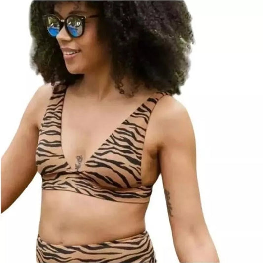 Aerie Pique Animal Print Tie Bikini Top – Sienna – Size M - NWT