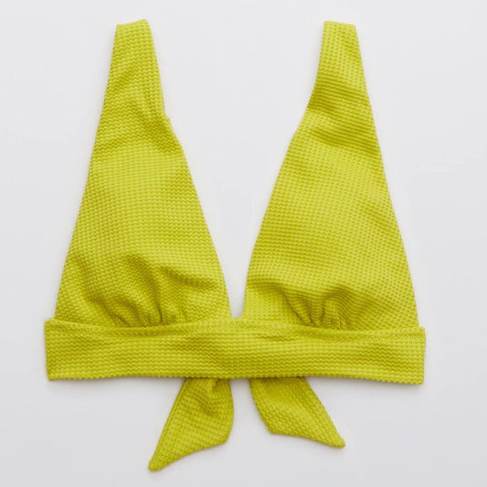 Aerie Waffle Tie Longline Triangle Bikini Top – Bright Green – Size XXL -NWT